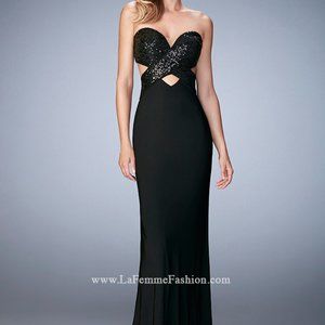 La Femme Jersey Prom Dress w/ Sequins And Cut Outs